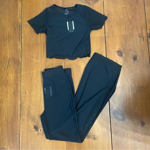 NWT Kendall+Kylie swim cover up two piece black mesh top and bootcut mesh pants